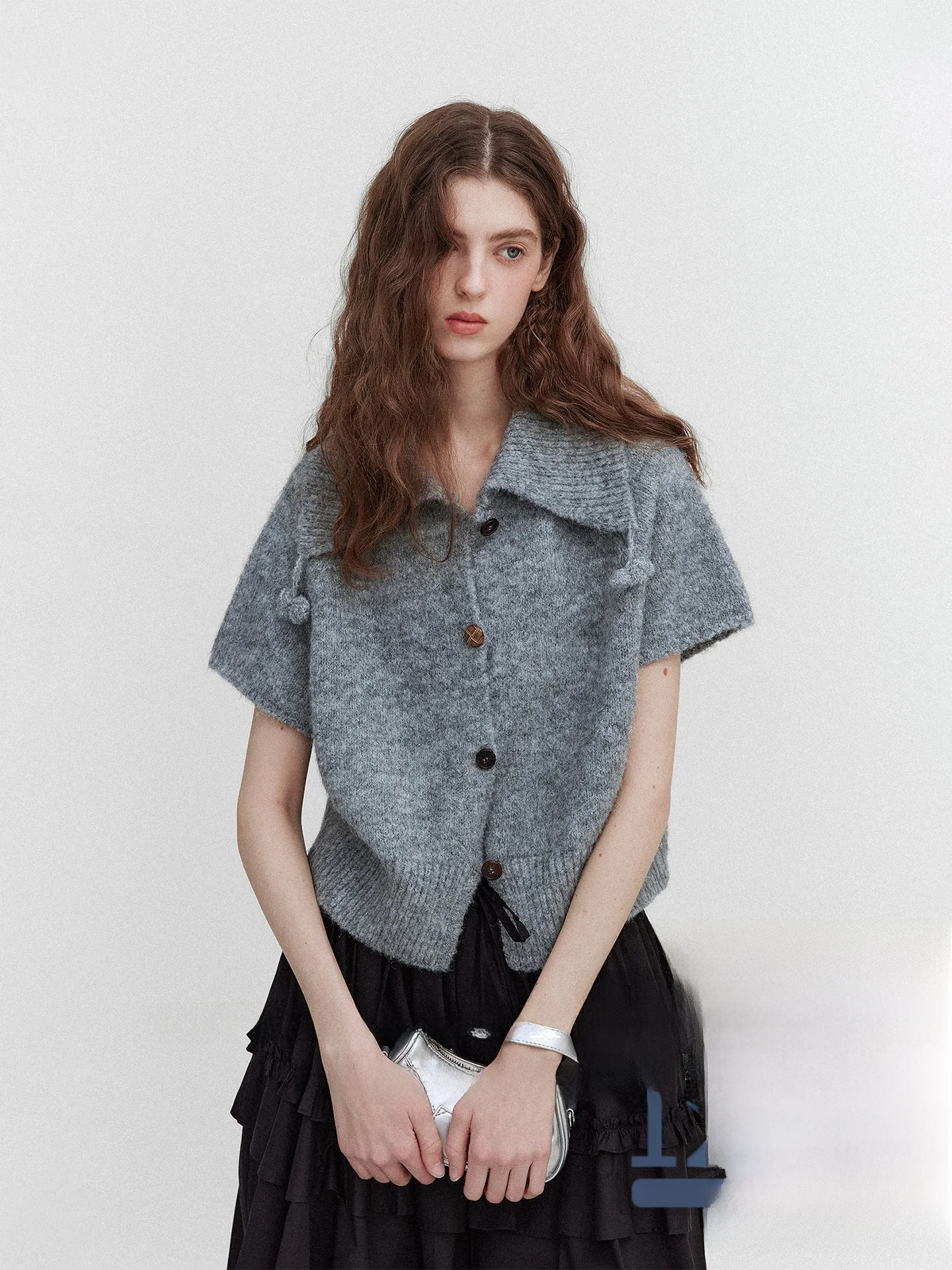 

Nordic Retro Large Collar Wool Blend Cardigan Women's Cute Ball Batwing ort Sve Open Knitted Sweater Commute Sle