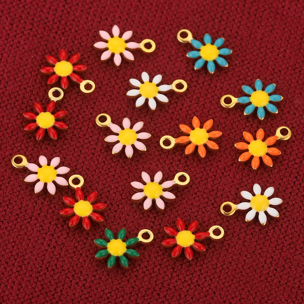 

20pcs Stainless Steel Mix Mini Small Sunflower Flower Enamel Charms DIY Jewelry Making Supplies Bulk Items Bisuteria Materiales