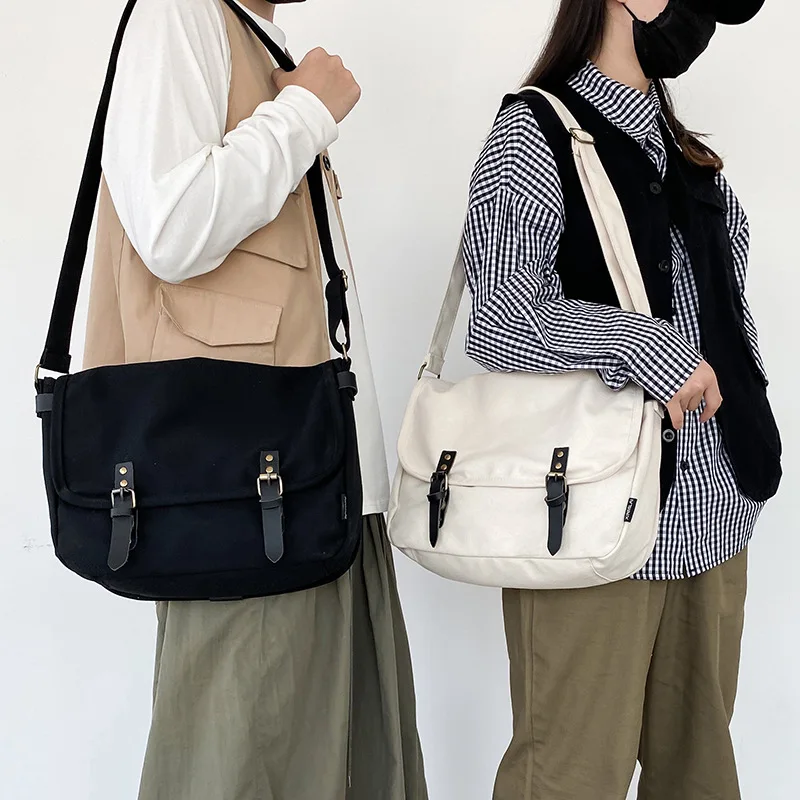 Messenger Bags Women Vintage Large Capacity College Couples Shoulder Cross-body Canvas Bag Japanese Fashion Satchel All-match 가방