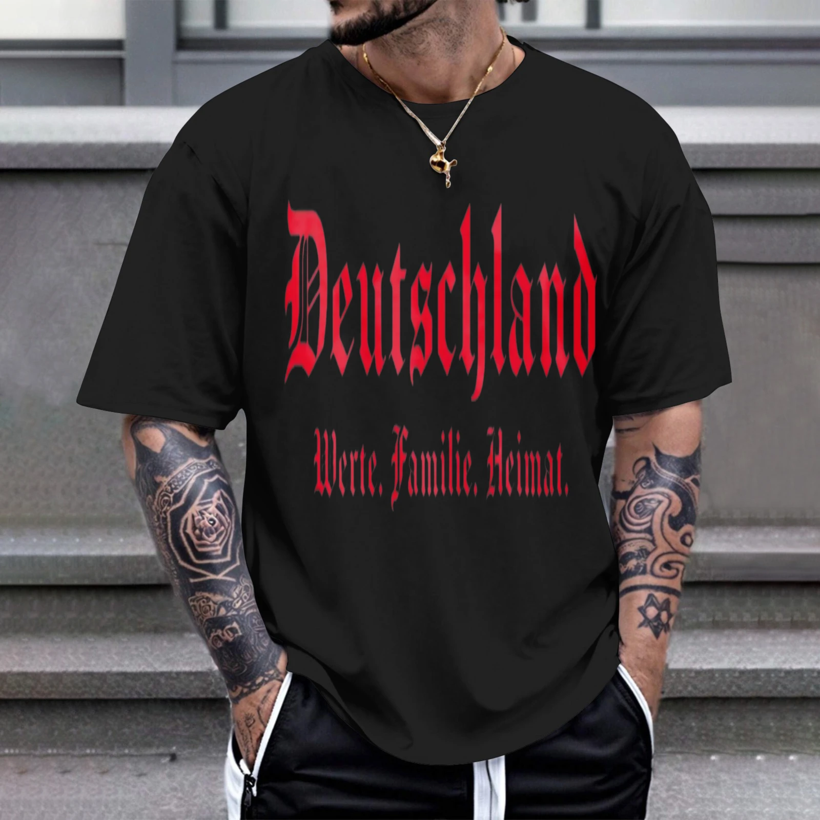 Herren-T-Shirt „Deutschland Werte Familie Heimat“, perfekt für Freizeitkleidung, Partys und Karnevalsauftritte