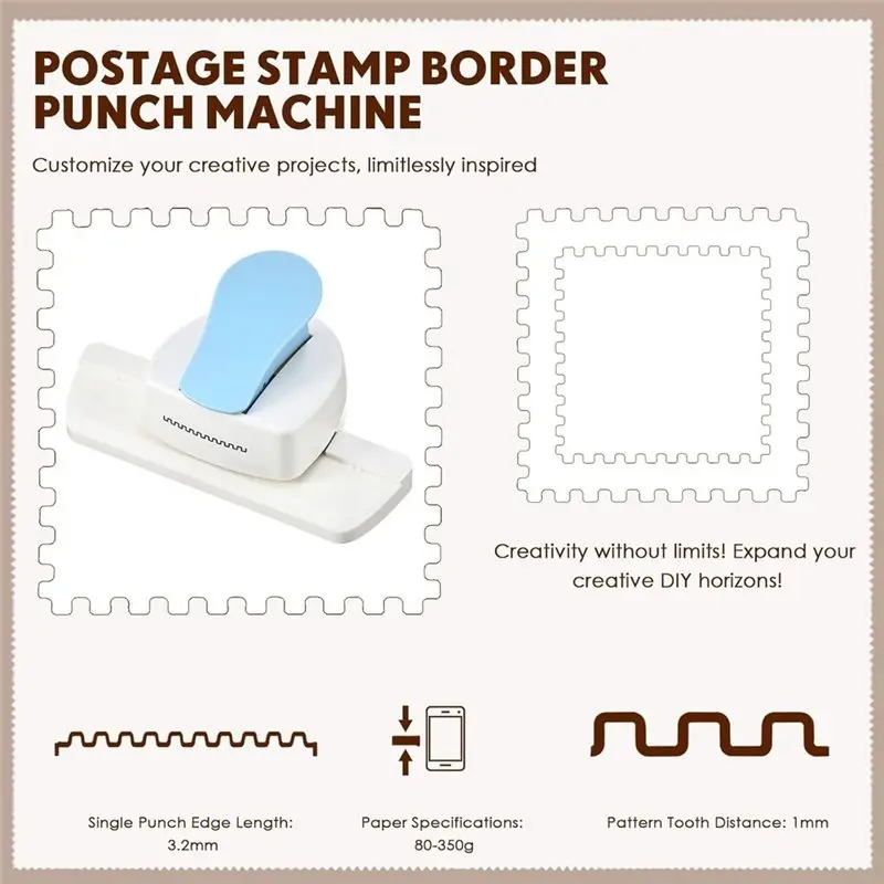 A53M-For Scrapbooking Compatible, Adjustable For Any Paper Size Postage Stamp Edge Punch, Seamless Perforated Craft Border