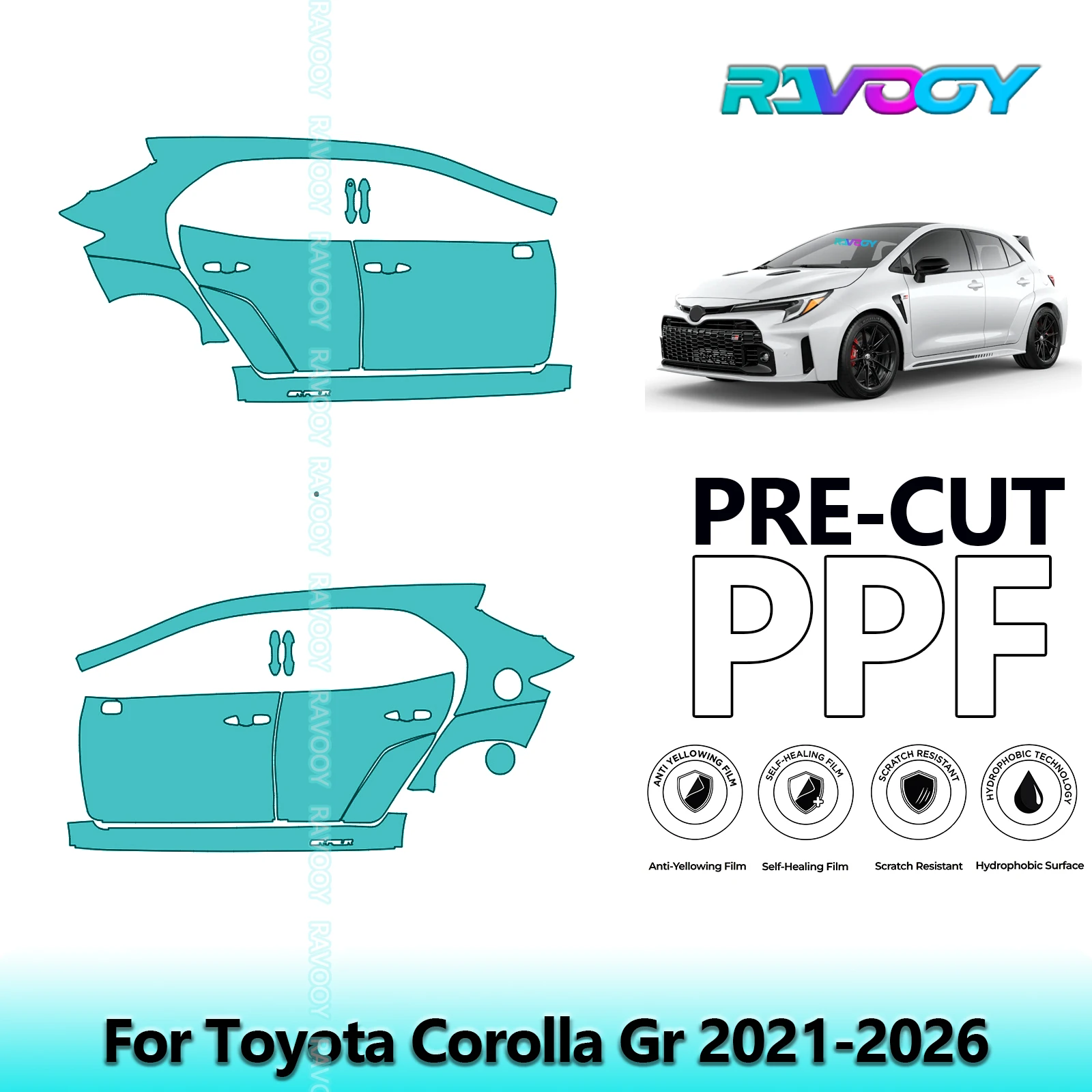 

For Toyota Corolla Gr 2021-2026 8.5mil Clear Matte Pre-Cut PPF Door & A/B Pillar Kit TPU Paint Protection Film Set