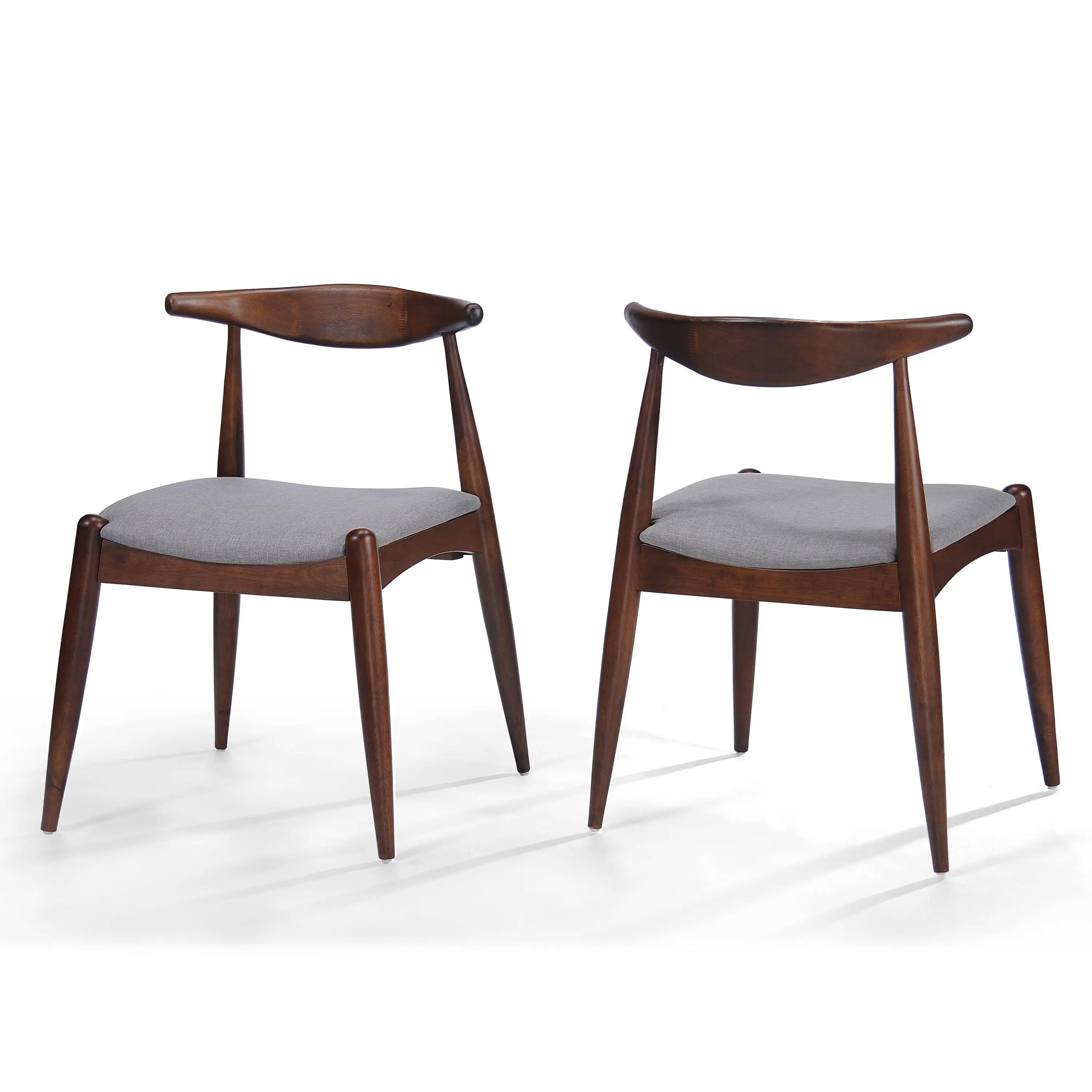 Set of 2 Rubberwood Dining Chairs Ergonomic Backrest Adjustable Height Rotatable Seat Cushions Walnut Light Gray Finish
