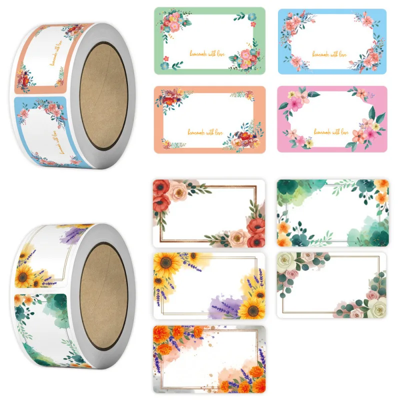 250Pcs Blank Handwritten Label Stickers Watercolor Flower Name Date Decals for Kitchen Food Storage Refrigerator Small Business