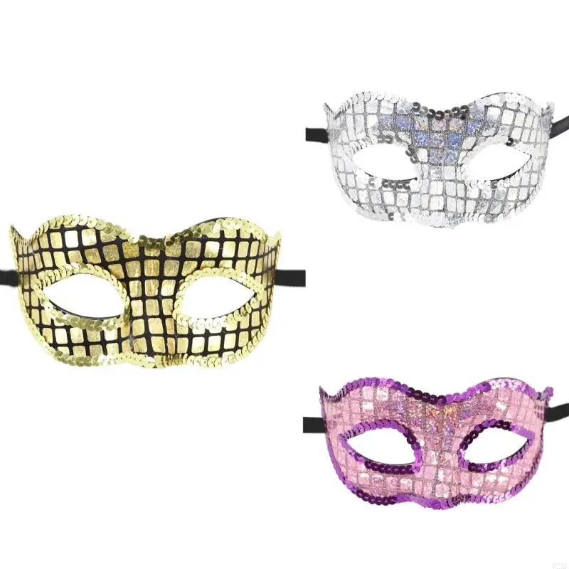 72XE Venetians Party Mask Mardi Gras Mask Sequins Half Face Mask Masquerades Mask