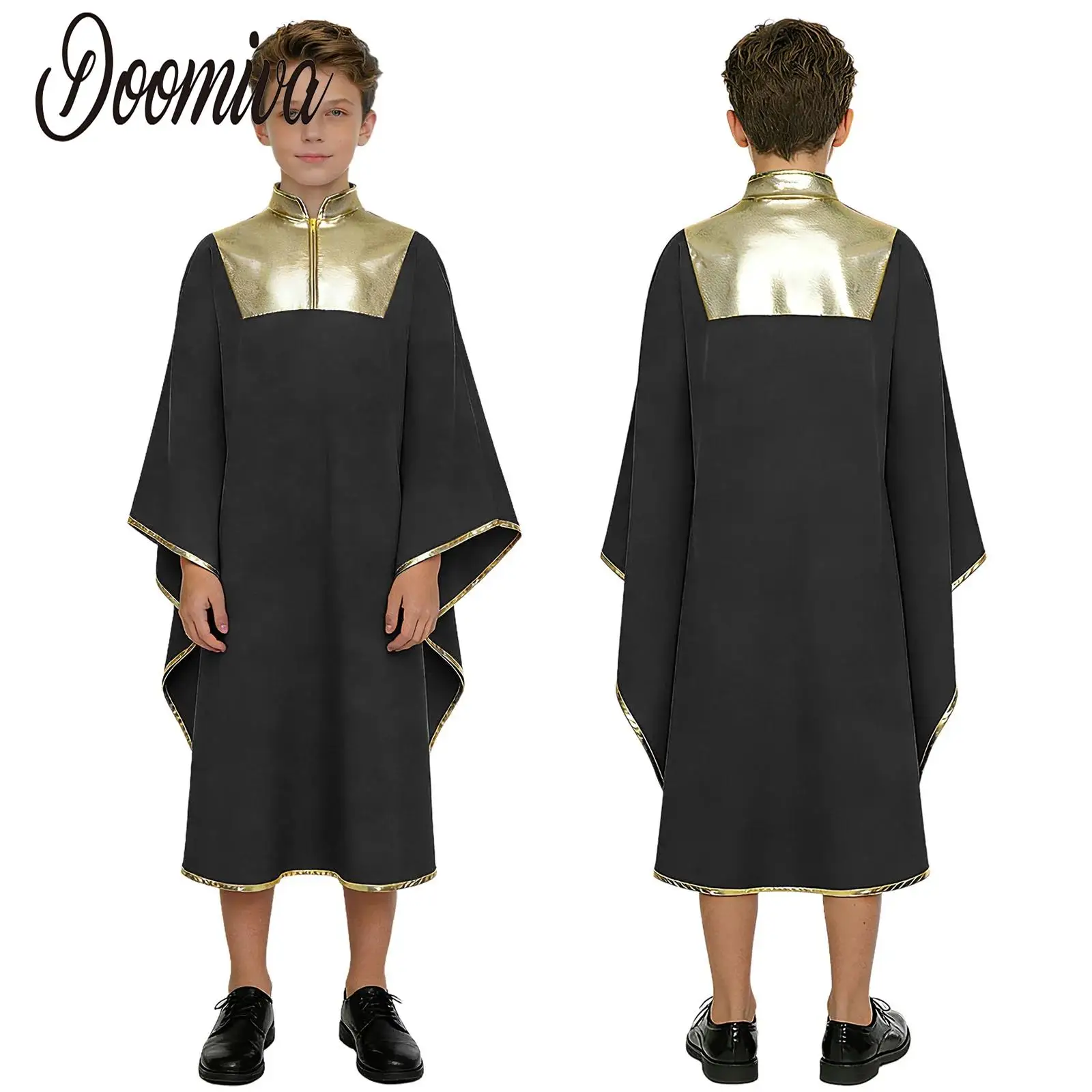

Kids Boys Liturgical Praise Worship Dance Robe Long Sleeve Color Block Church Choir Costumes School Celebrations Ceremony Robe