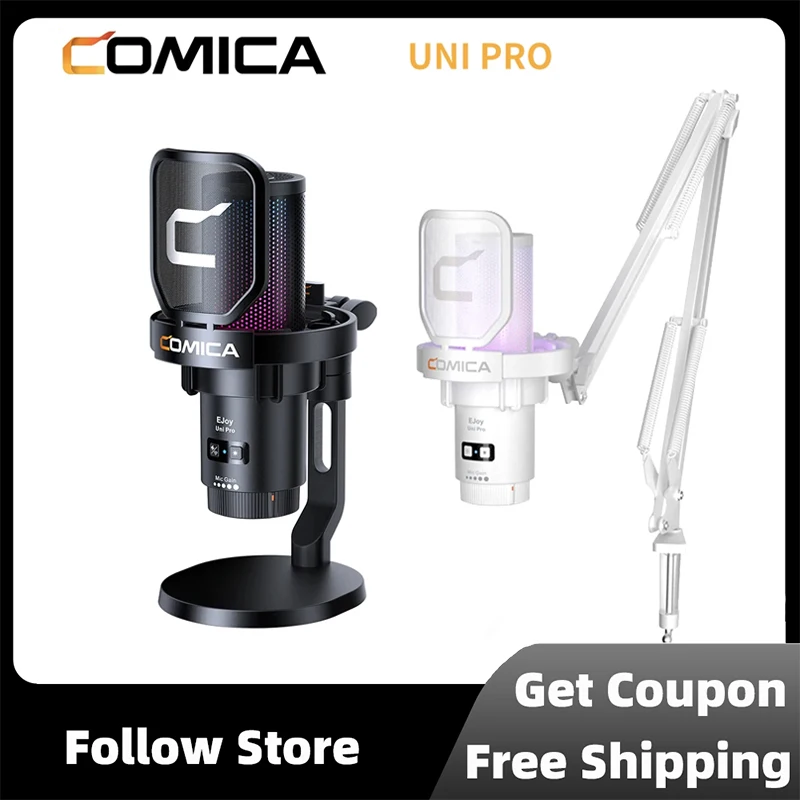 

COMICA UNI PRO Wireless USB Gaming Microphone Noise Cancellation Condenser Mic with RGB Lights for PC Laptop Smartphone