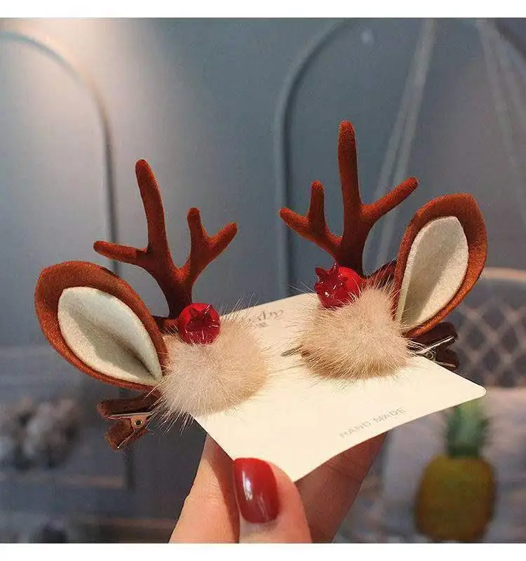 

2 шт./компл., милая рождественская заколка для волос с рогами, заколка для волос с изображением лося, Санта-Клауса, рождественские украшения, декор с Рождеством, подарок для девочек, аксессуары для волос