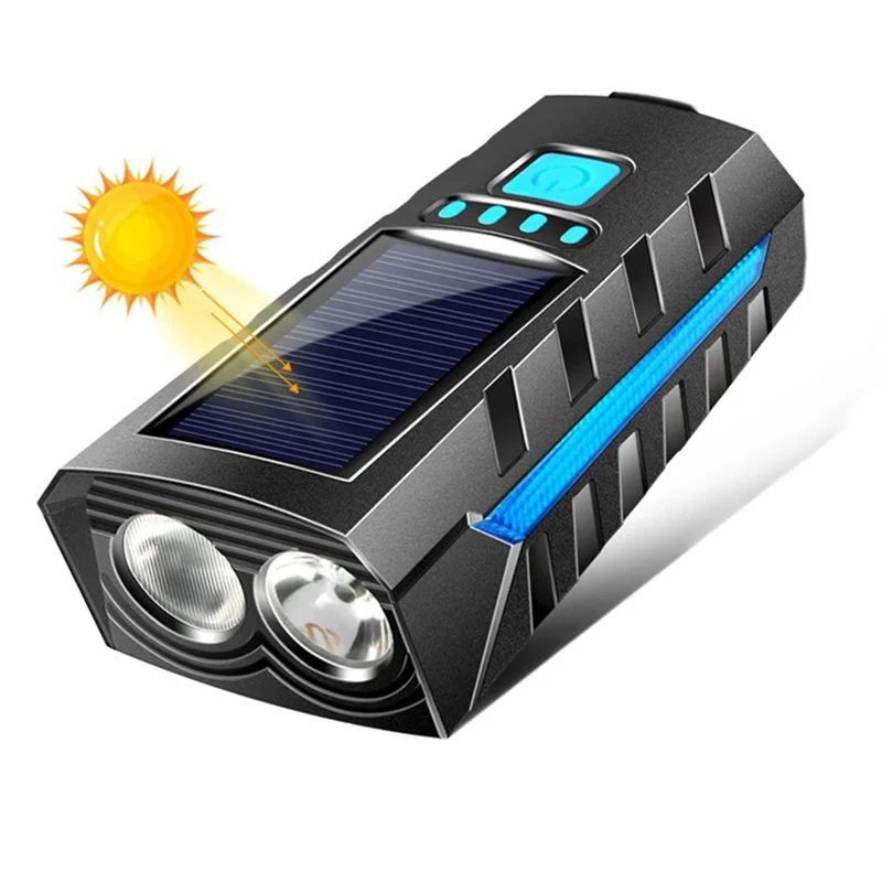 GOOD-Solar Power Bike Front Light With 130Db Horn LED Bicycle Light USB Rechargeable High  Bicycle Flashlight Bicycle