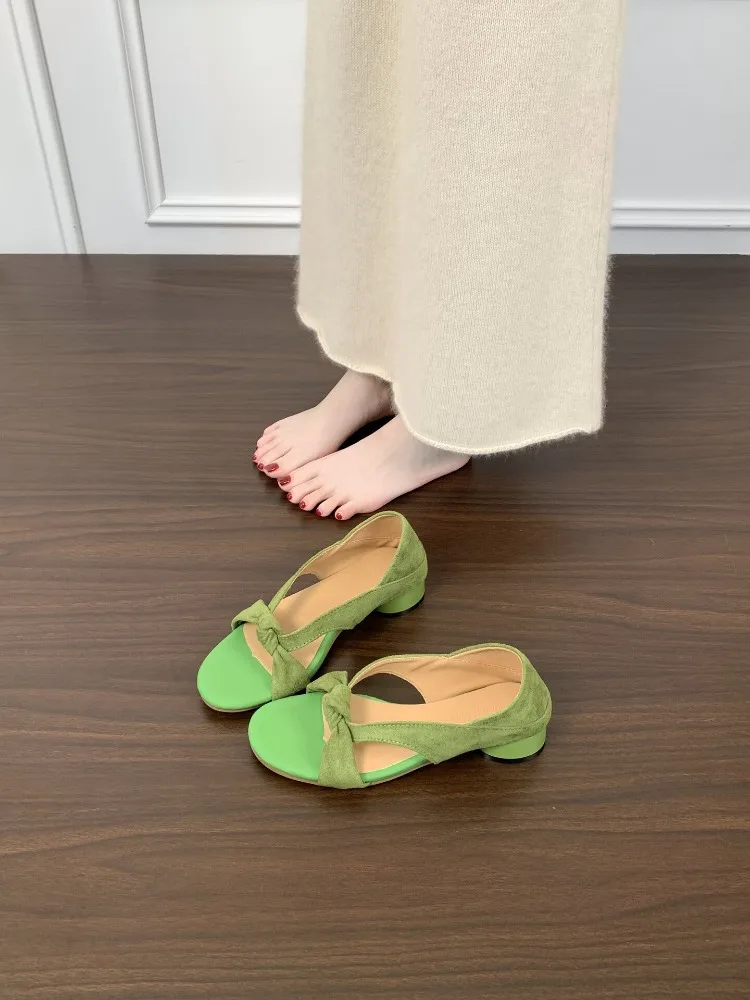 Butterfly-knot Women Gladiator Sandals Concise Slip On Low Heel Shoes Summer Comfort Daily Walking Dress Sandals_vogvips.com