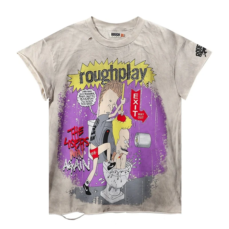 Hot Drill Letters Rough Oversized T Shirt Pure Cotton Men Women Parody Comic Printing Sleeveless Vest Shirts