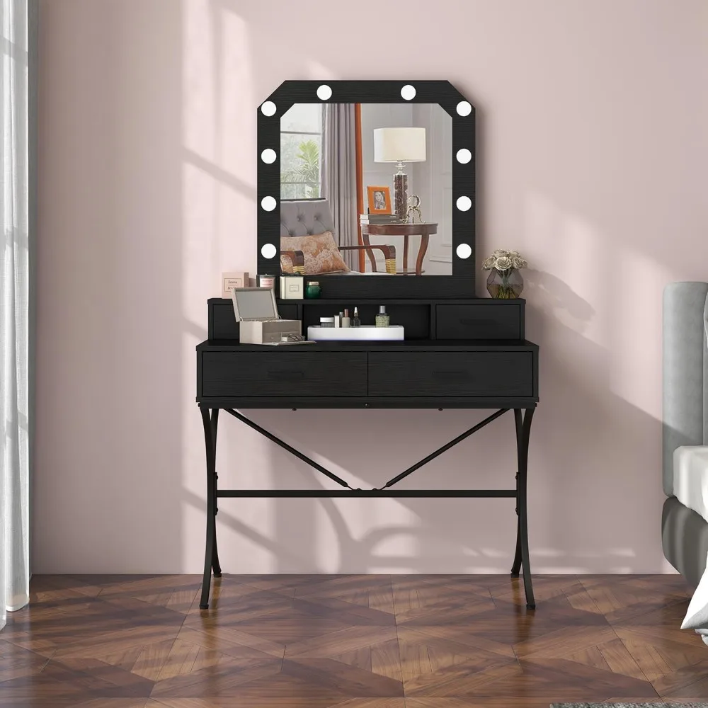 

Modern Makeup Vanity Table with 10 Lights Makeup Desk 4 Drawer Storage Dressing Table for Bedroom, Makeups Vanities