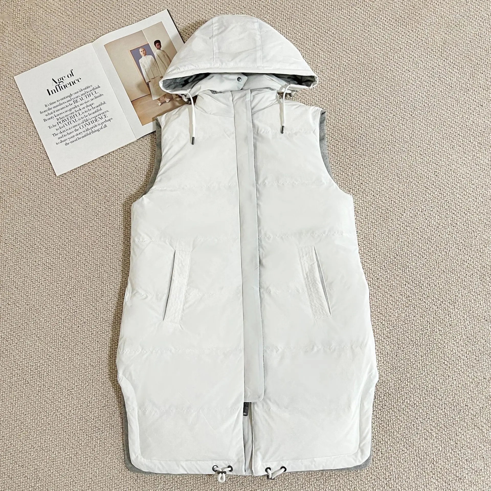 

2025 Winter New High-Quality Wool Long 90% White Goose Down Hooded Down Vest