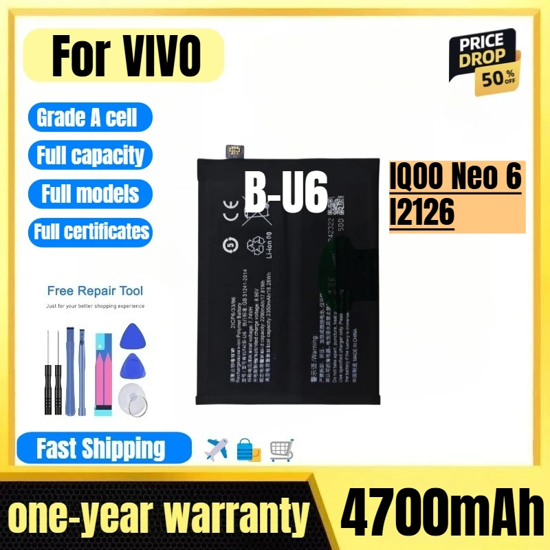 

B-U6 for VIVO IQOO Neo 6/I2126 Phone Battery 0 Cycle High Quality High Capacity Replacement Bateria Grade A Cell with Tools
