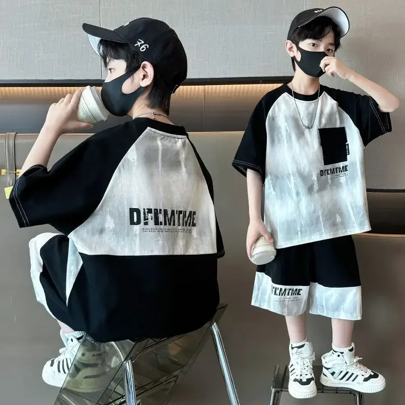 Summer Teenage Boy Clothes Set Children Girls Gradient Tshirt and Shorts 2pcs Suit Kid Short Sleeve Top Bottom Outfits Tracksuit