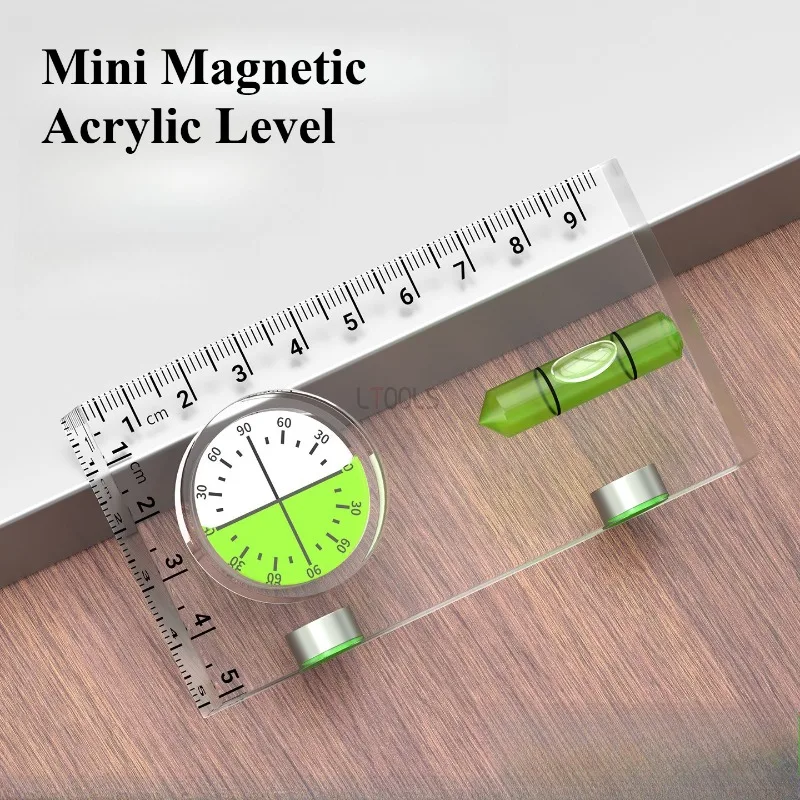 Mini Magnetic Acrylic Level Tool with Protractor Dial Bubble Spirit Level Portable Angle Finder Household Decoration Measuring