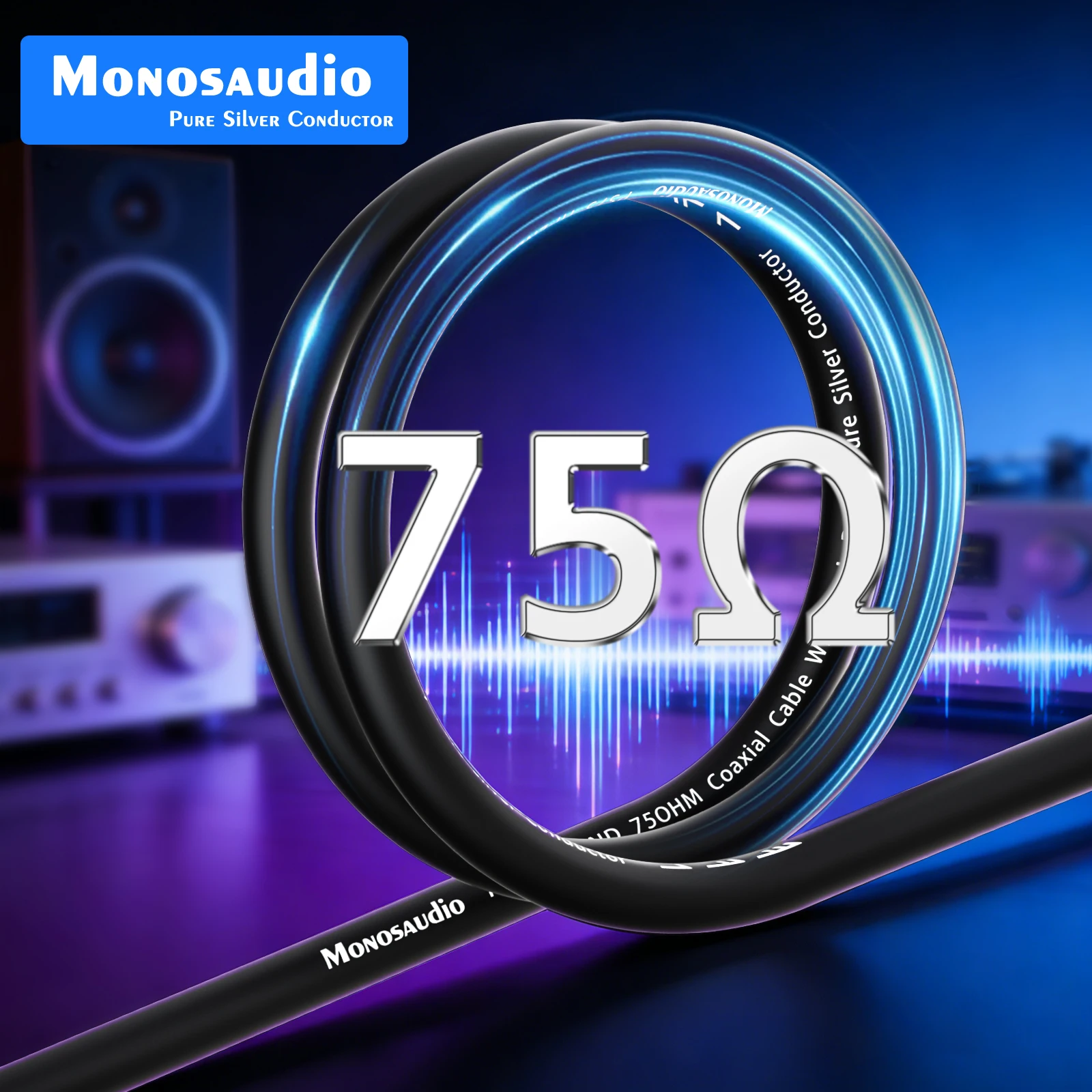 Monosaudio Pure Silver Connector Coxial Cable 75ohm A205 2cores pure silver Cable For DIY RCA Digital Cable