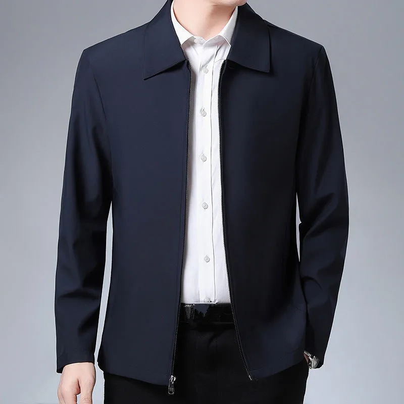 Autumn Men's Turn Down Collar Jacket Solid Business Casual Outerwear Zipper Coats Man Thin Jackets Formal Dress Mens Clothing