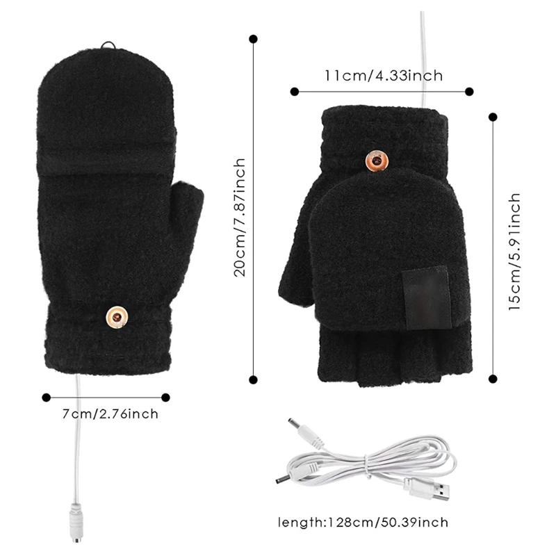 Half-finger Electric Heating Knitted Gloves USB Charging Cold-proof Gloves Unisex Winter Outdoor Indoor Warm Gloves