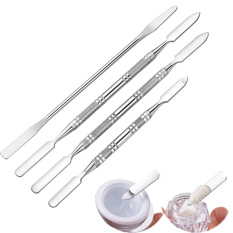 Stainless Steel Toning Nail Stick Dual Heads Makeup Toner Spatula Mixing Stick