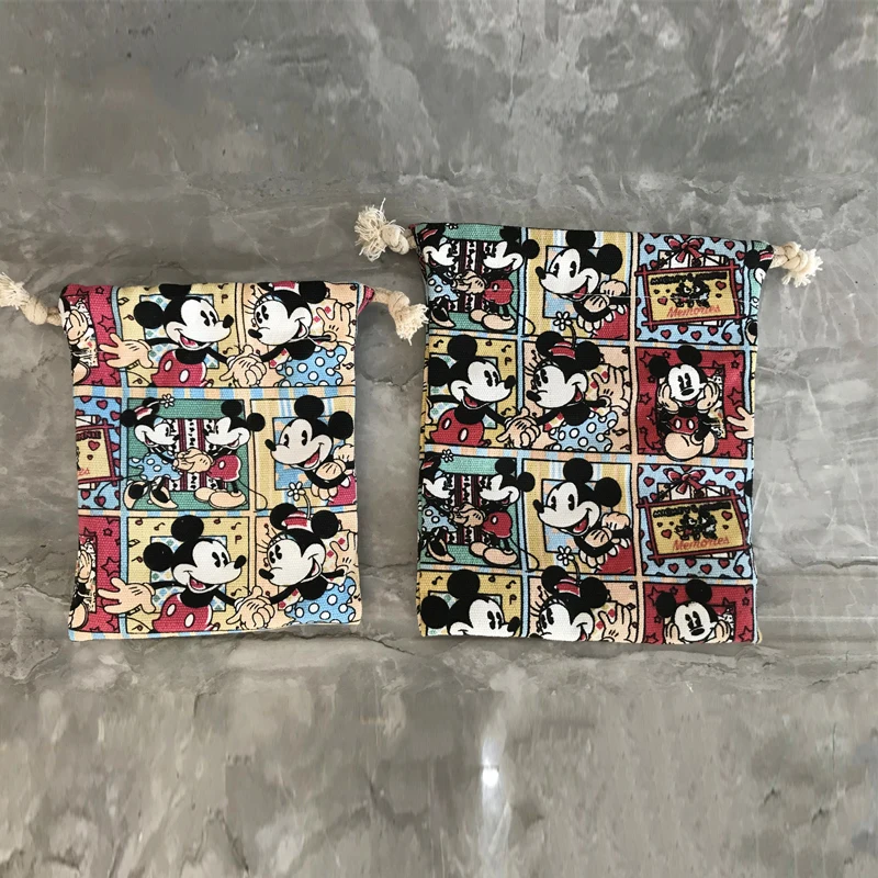 Disney Mickey Mouse Drawstring Storage Bag Cute Cartoon Minnie Mouse Coin Purse Mobile Phone Storage Bag Portable Party Supplies