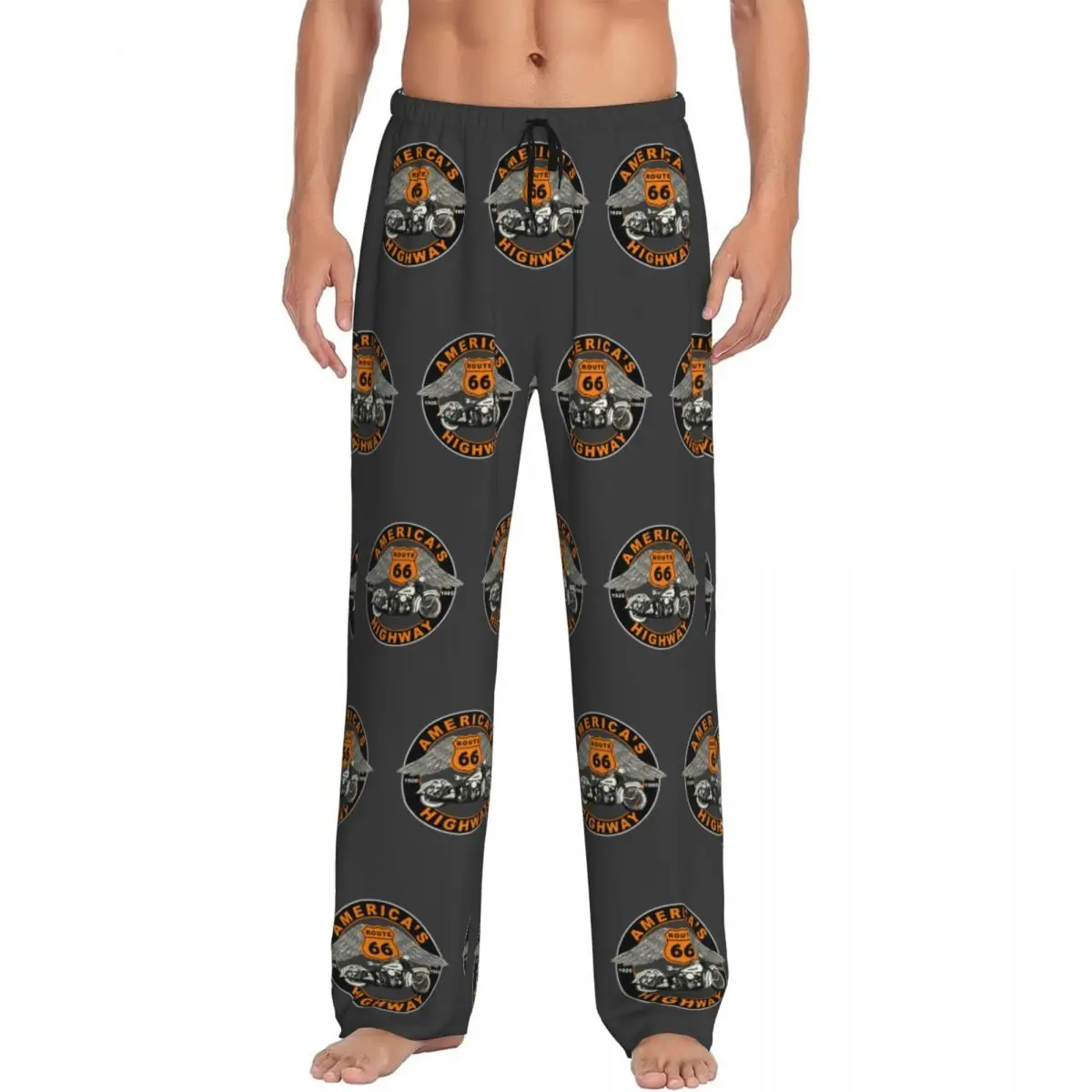 Custom Routes 66 Americas Highway Pajama Pants Men's US 66 Motorbike Sleepwear Lounge Sleep Bottoms Stretch with Pockets