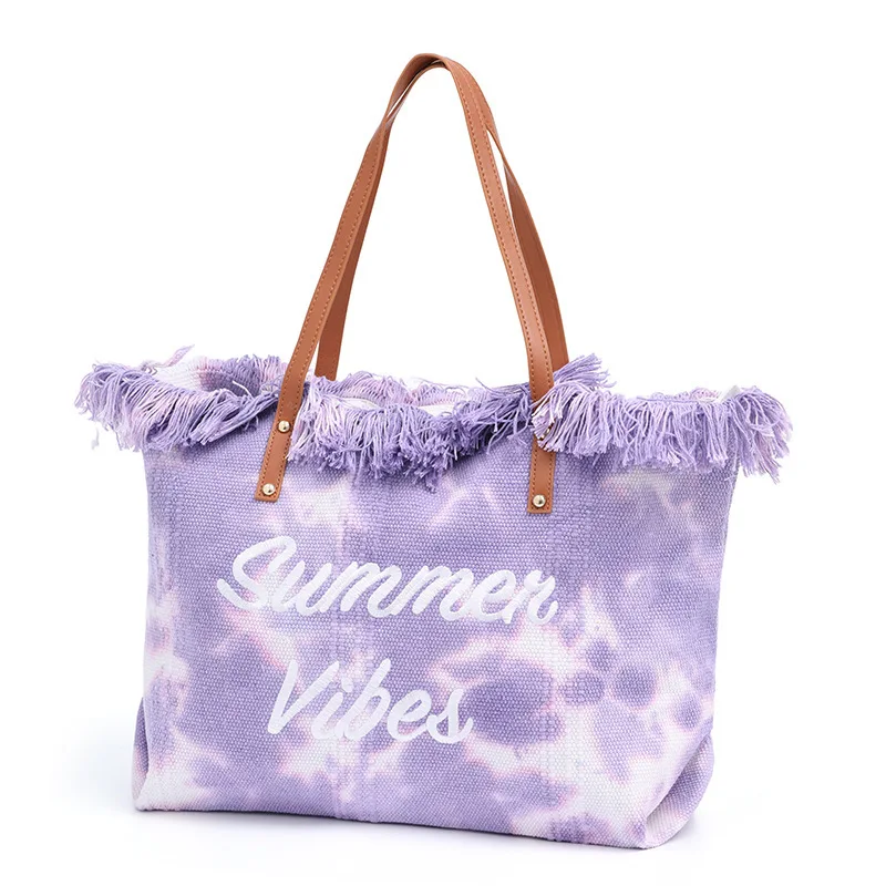 

New Style Casual Tie-dye Tassel Women's Bag Shoulder Bag Large Capacity Canvas Tote Bag Handbag