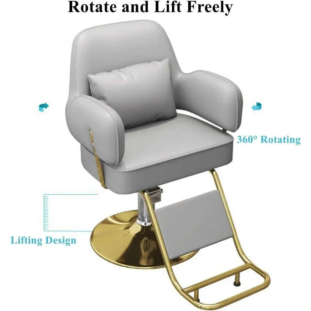 Cadeira de cabeleireiro hidráulica com encosto de cabeça ajustável, rolamento cadeiras giratórias, altura ajustável, Salon Chair, 360 °