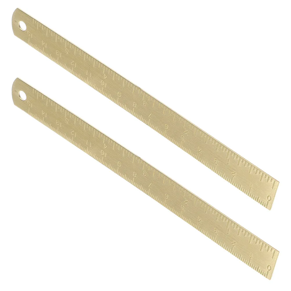 2Pcs Vintage Brass Ruler Engraved Dual Scale Metric Portable Pocket Size for Drafting Sewing Reading Bookmark Planner