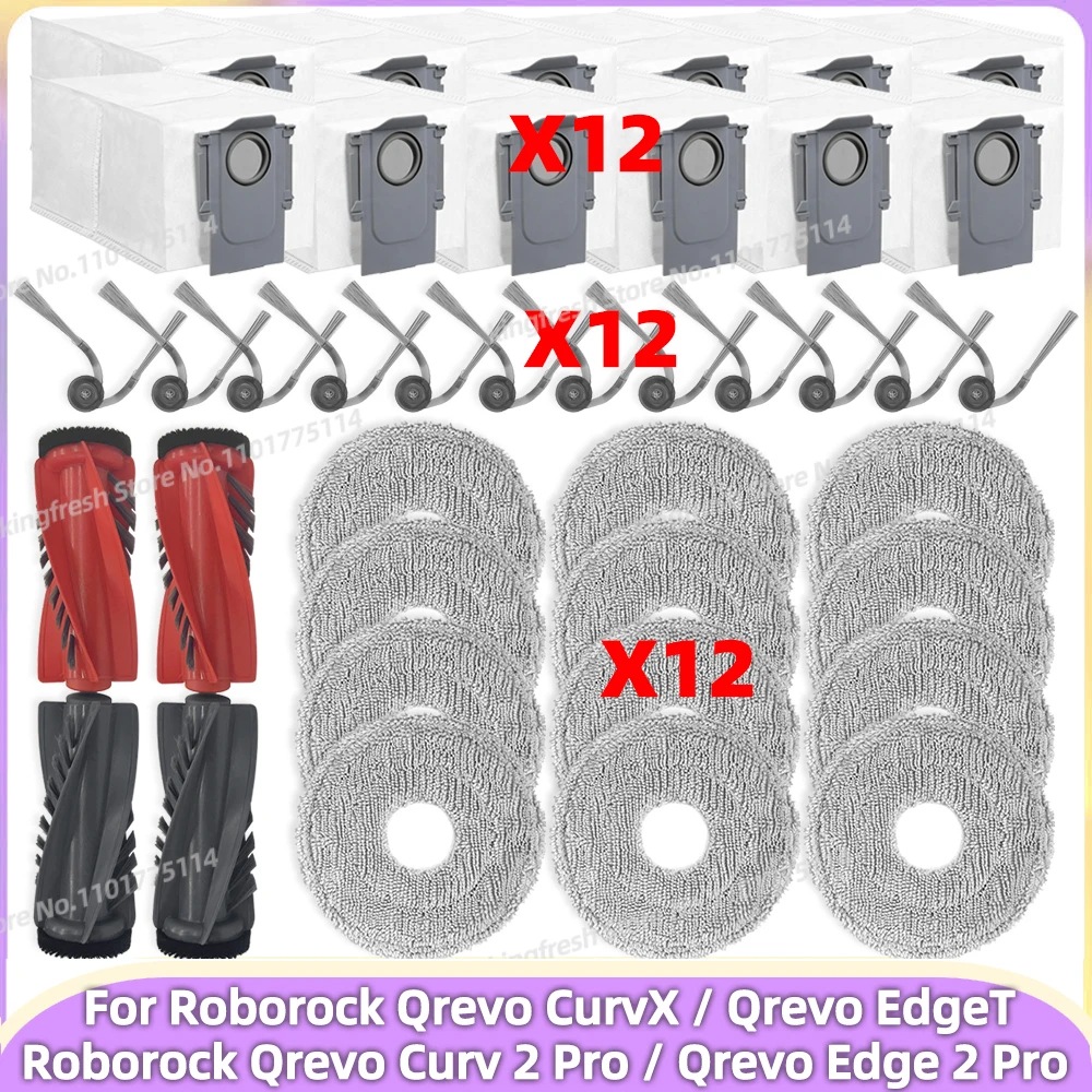 Fit For Roborock Qrevo CurvX / Qrevo EdgeT / Qrevo Curv 2 Pro / Qrevo Edge 2 Pro Parts Brush Filter Mop Cloth Bag