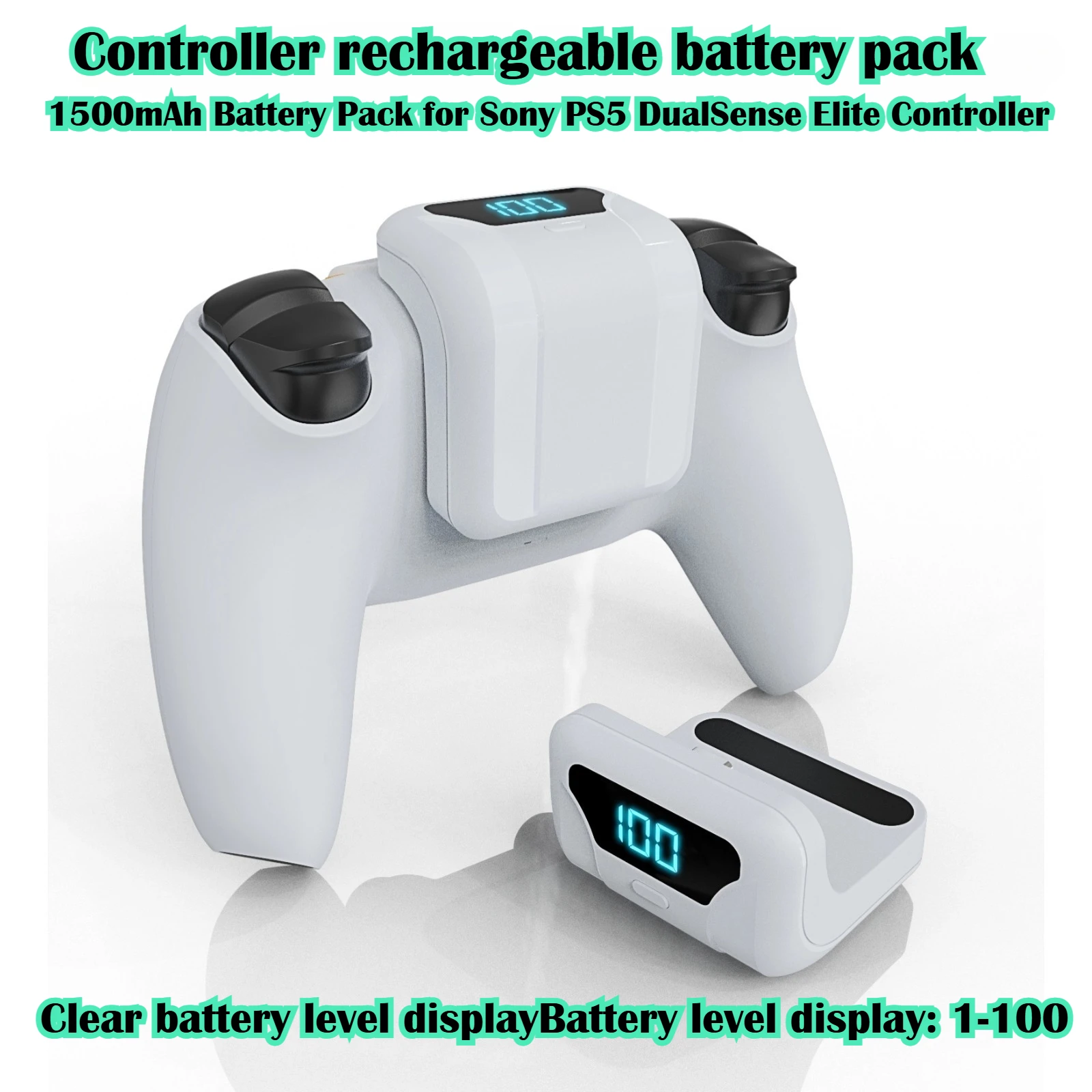 

1500mAh External Battery Pack for Sony PS5 DualSense/PS5 Elite Wireless Controller, Rechargeable Power Bank,Gaming Accessories