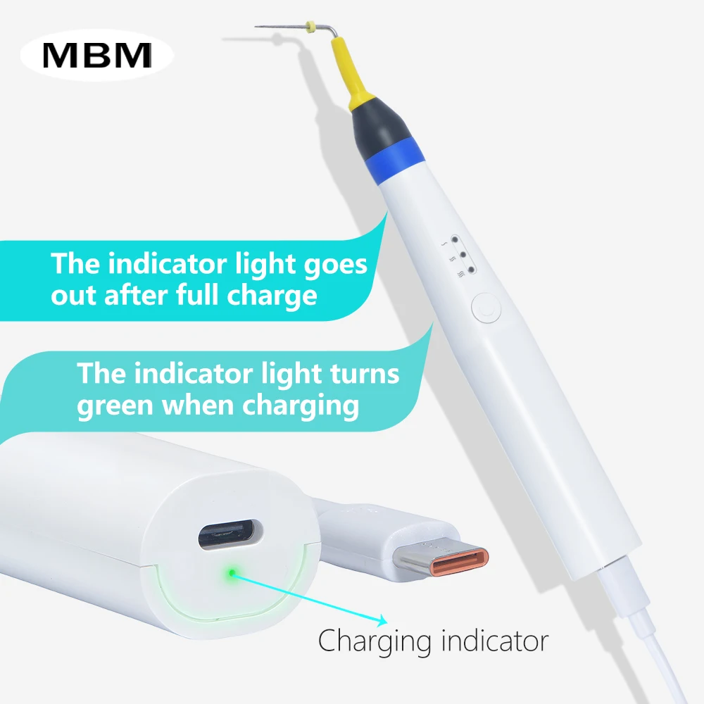 MBM Dental Gutta Percha Heating Pen with 2 Pluggable Tips Wireless Endo Gutta Obturation Pen Root Canal Therapy Hot cutting Tool