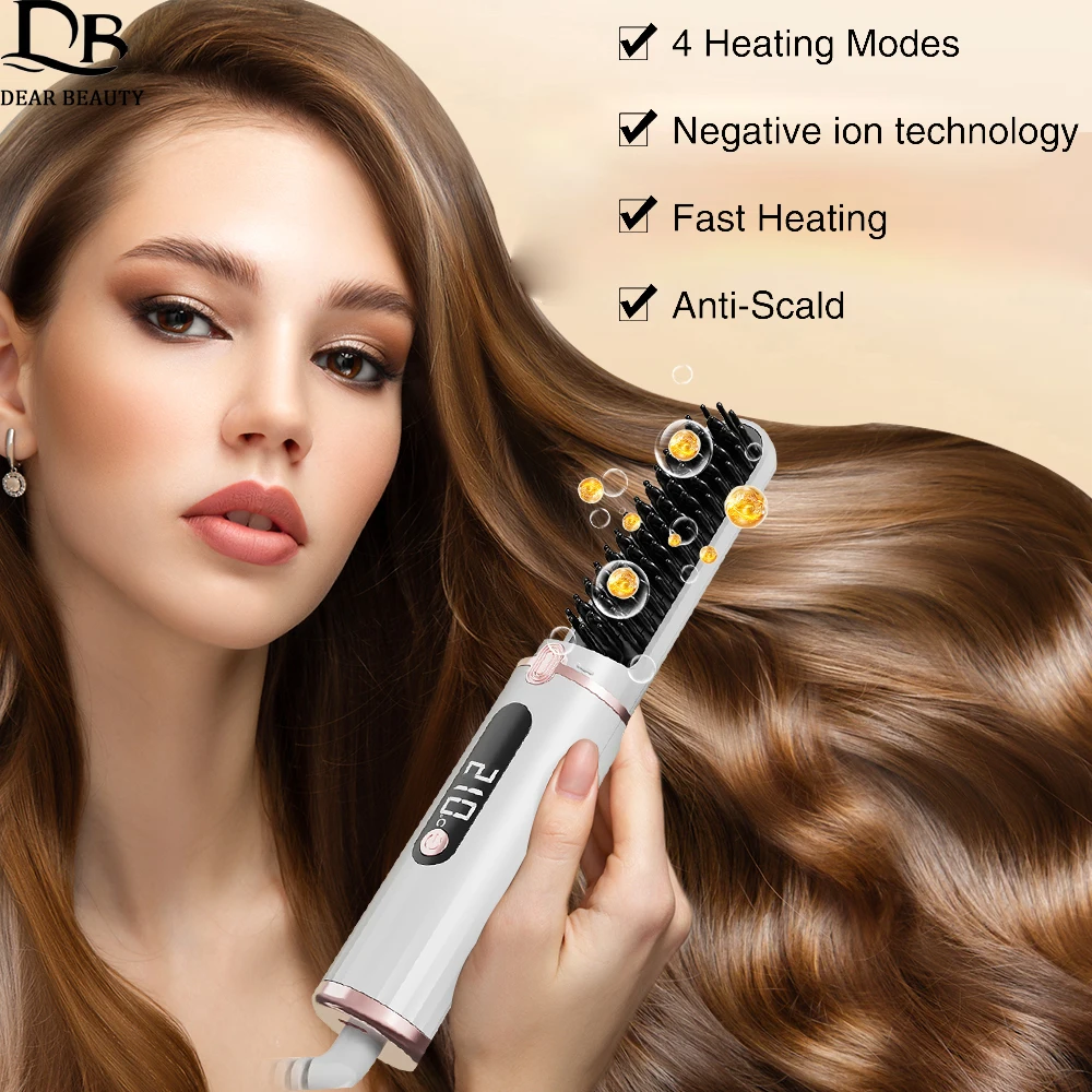 Professional Hair Straightener Electric Hot Comb 4-speed Fast Heating Negative Ion Straightening Comb Curling Iron Improve Frizz