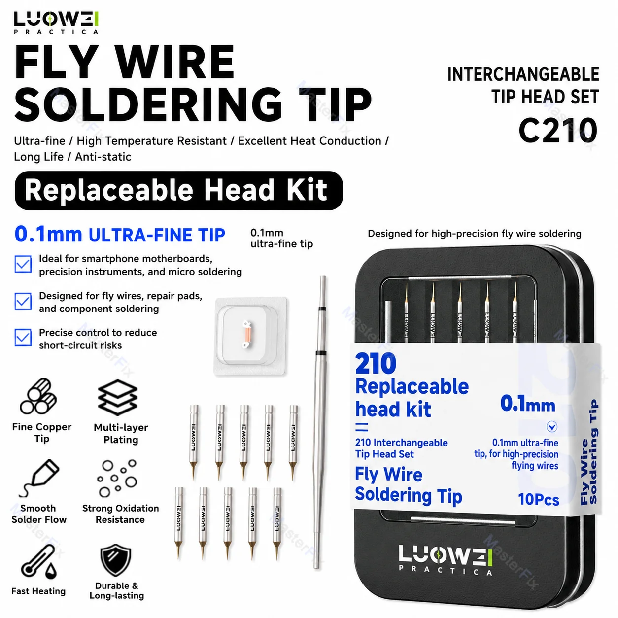 LUOWEI LW-210F C210  Soldering Tip Set Replaceable Precision Solder Iron Head for Phone Motherboard Soldering Rework Repair Tool
