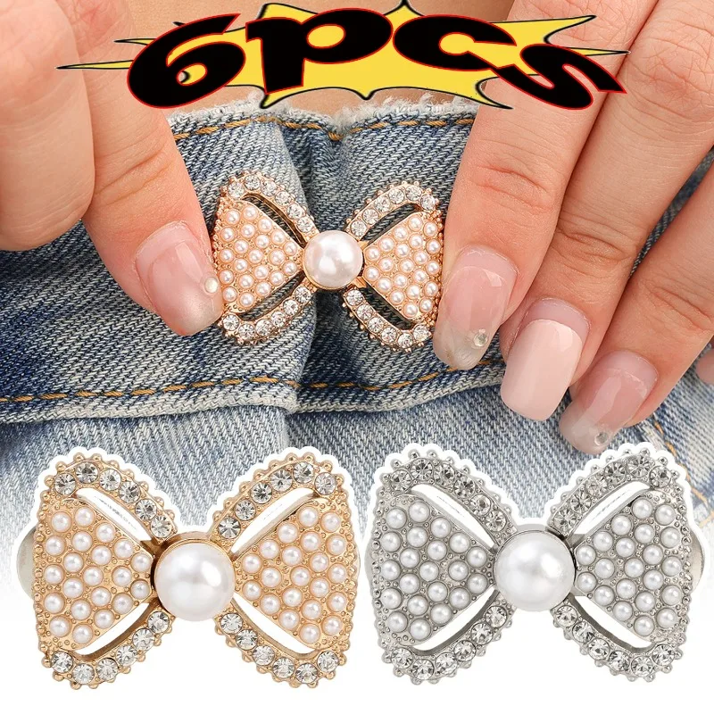 

1/3/6 шт. Декоративные клипсы-бантики без пришивания, регулируемые пряжки для брюк и юбок, аксессуары для пояса с жемчугом, утягивающие пояса, подарочные украшения