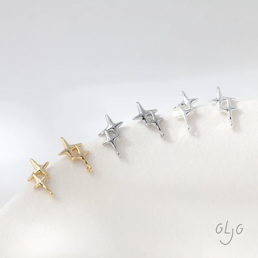 6PCS Dainty Celestial North Star Ear Studs Diy Earrings Connectors Jewelry Findings Supplies 14k Gold Plated Accessories 9*13mm view 2