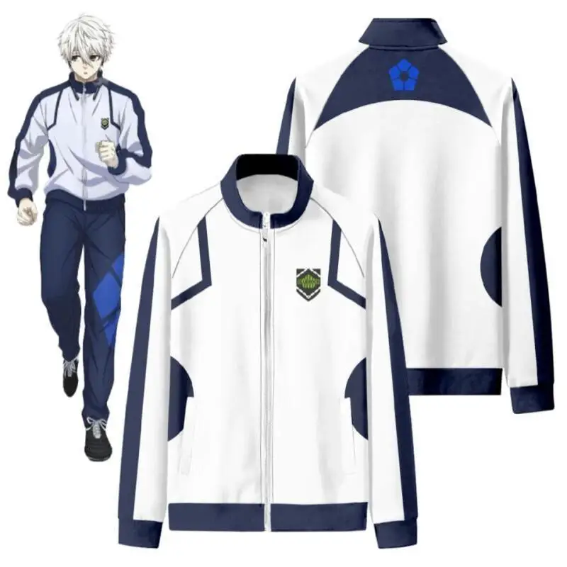 Men's Anime Blue Lock Reo Nagi Bachira Isagi Chigiri Zip Uniform Coat Role Play Costume Blue White Sportswear Daily Wear