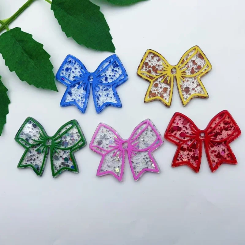 10pcs loose pink cartoon bow bag accessories acrylic cute items DIY patch accessories