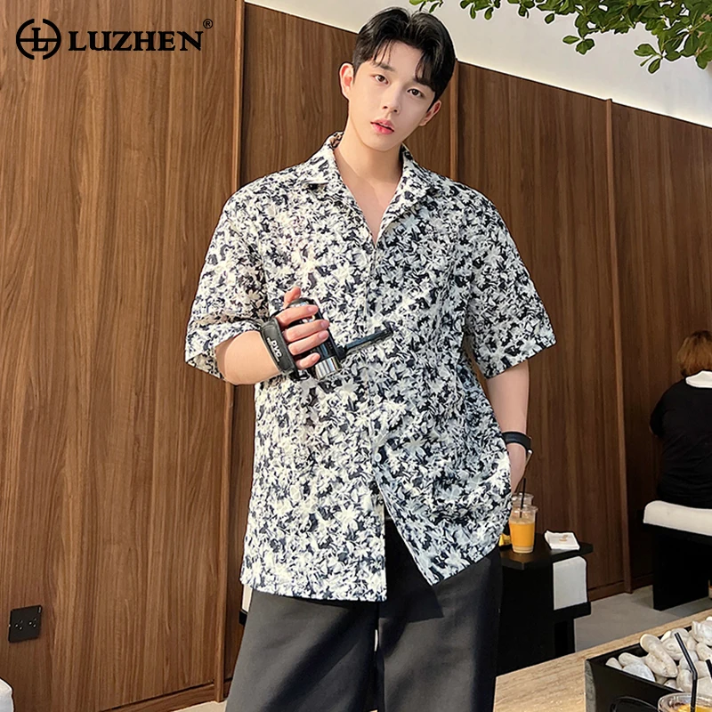 

LUZHEN Personalized Printed Design Short Sleeved Shirts Original New Fashion Street Men Tops Korean Reviews Many Clothes LZ3726