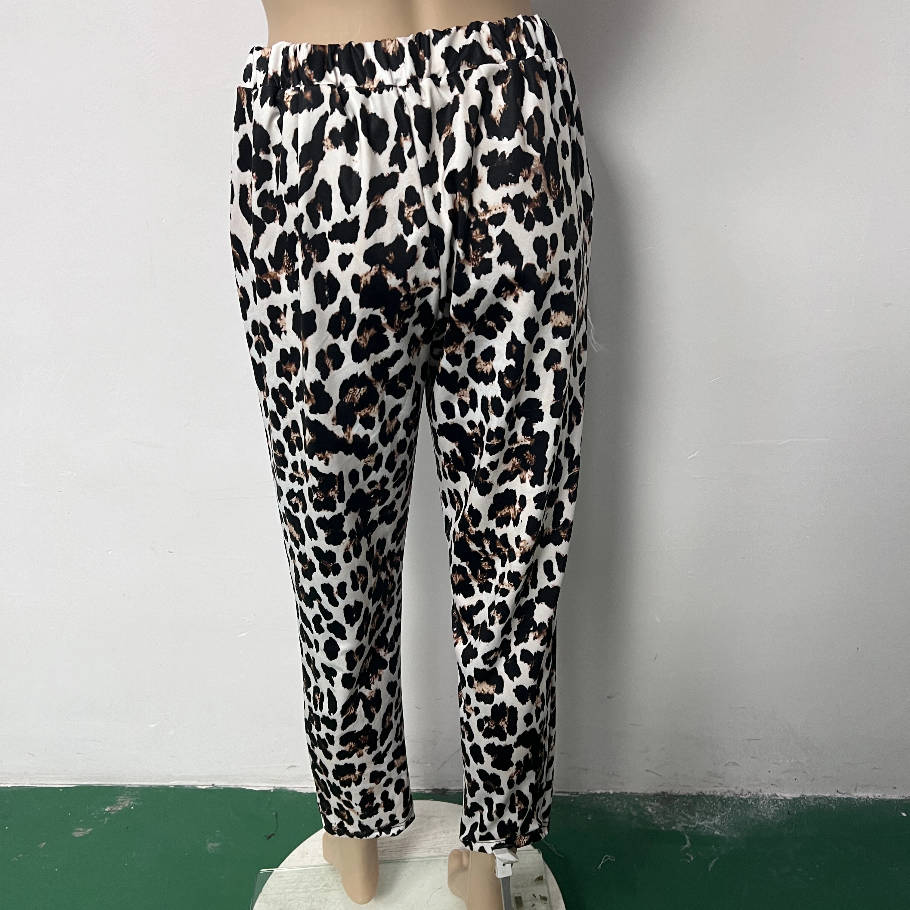 Sexy Leopard Ankle-Length Pants Casual Mid Waist All-Season Women Elastic Waist Pants