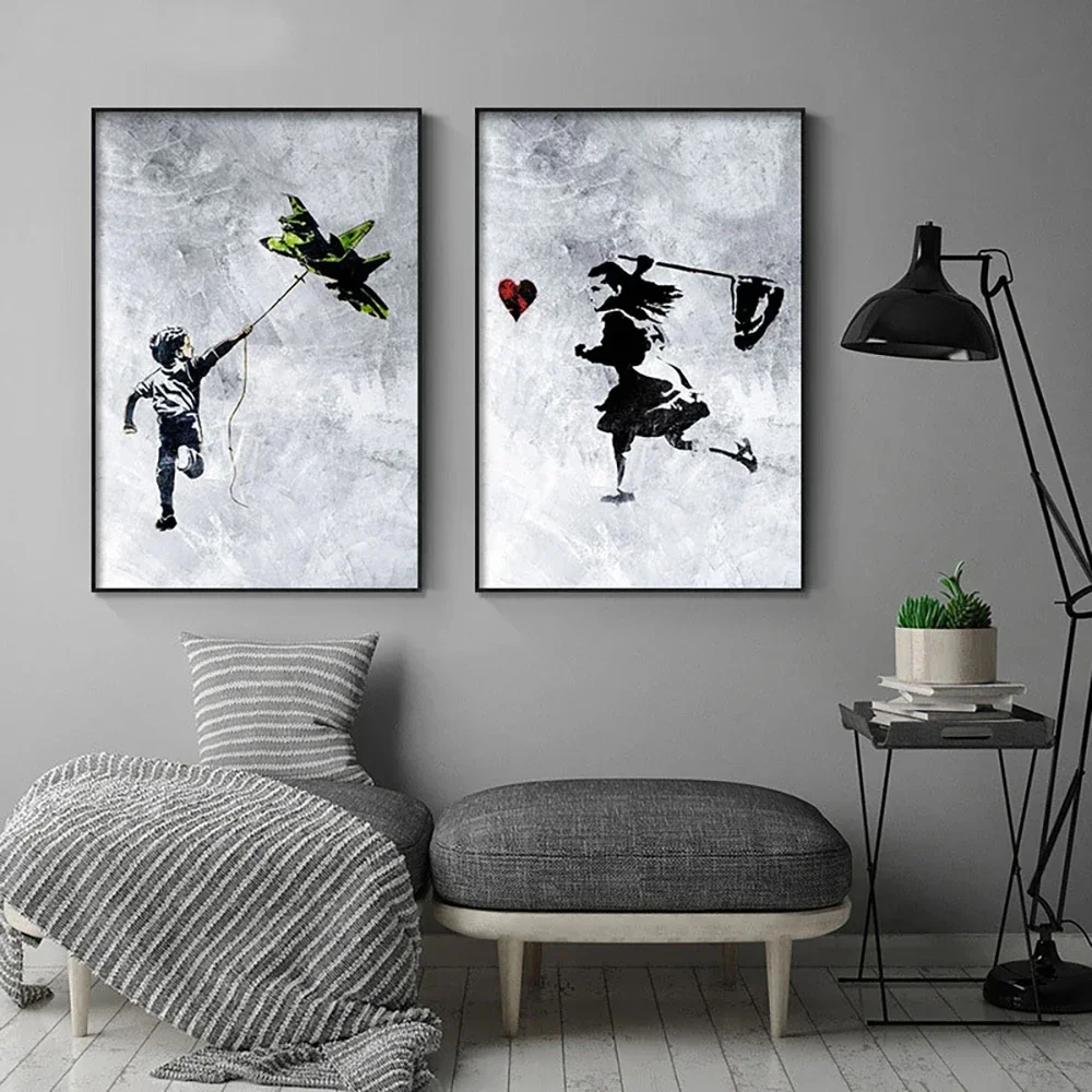 Girl and Balloon Decorative Paintings Banksy Graffiti Art Poster Living Room Wall Canvas Painting Print Modern Home Decor Mural