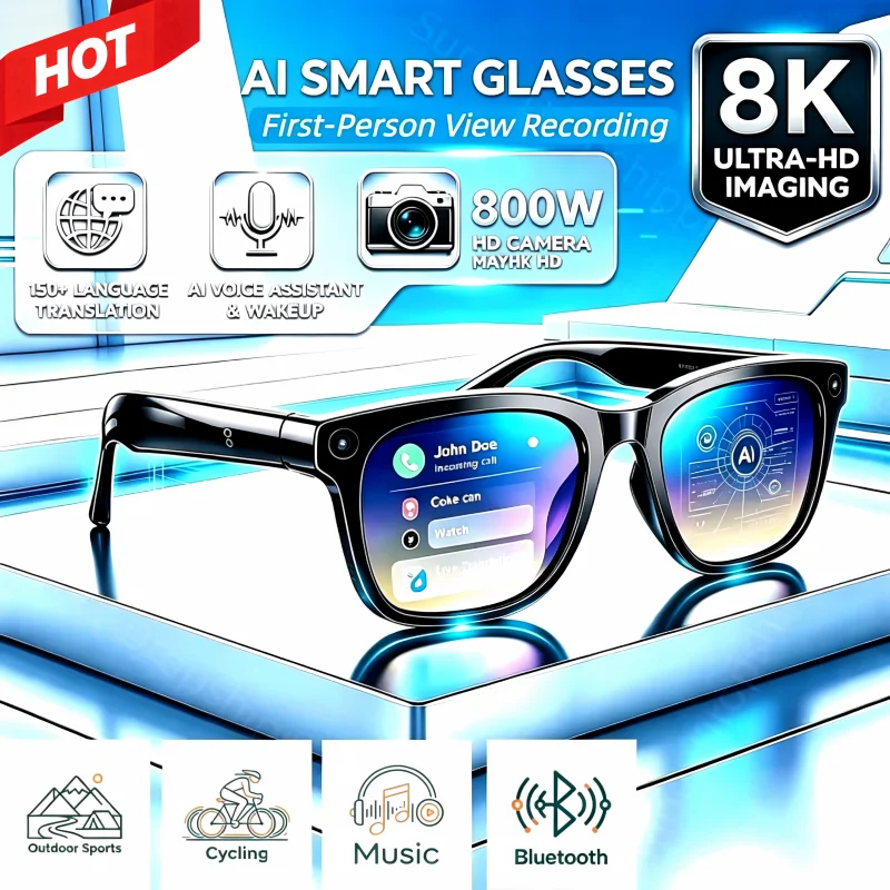 Smart Camera Glasses HD Video Recording Bluetooth Call AI Voice Assistant Outdoor Sports Sunglasses Wearable For Cycling