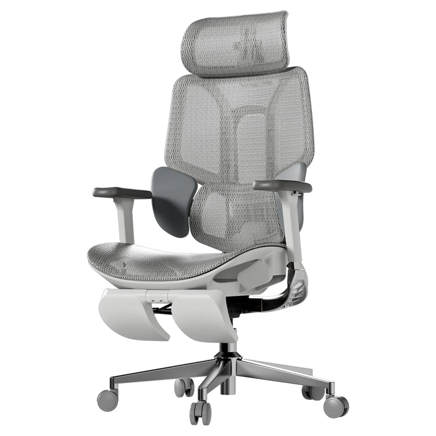 Ergonomic Office Chair with 3-Zone Dynamic Lumbar Support, 3D Headrest, 4D Armrests, Swivel, Grey, Footrest, Customized