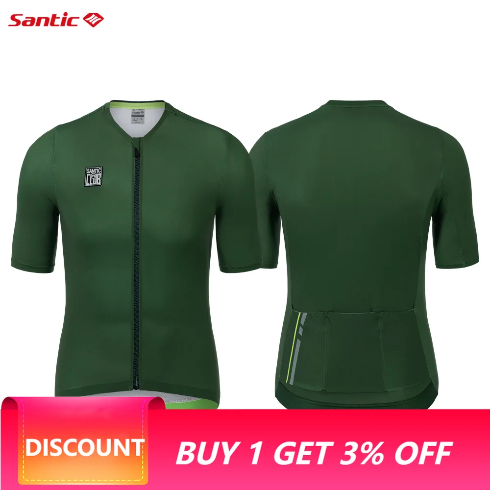 Santic Summer Men's Cycling Jerseys Sweatshirt Short Sleeved Top with Pockets Quick Drying Breathable Reflective WM3C02224V