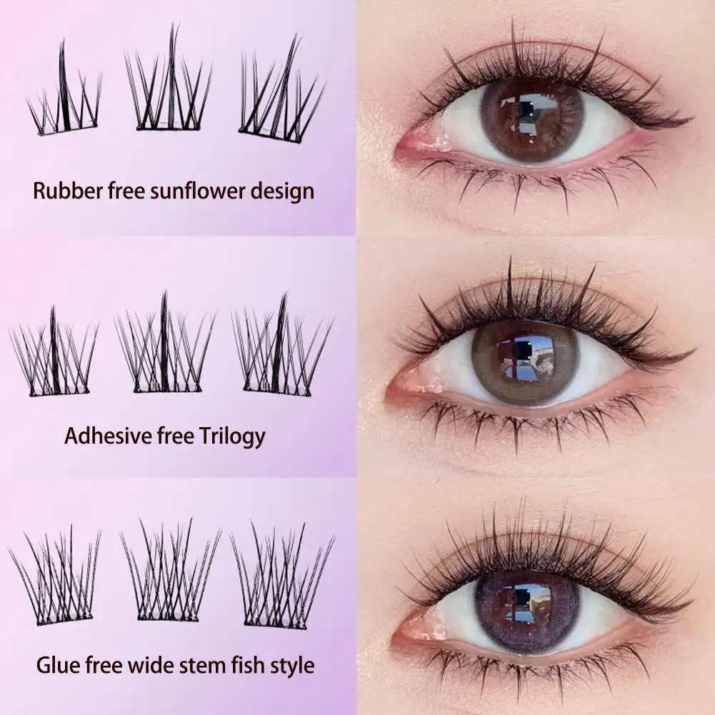 NEU Große Kapazität, kein Kleber, kein Entfernen, selbstklebend, breiter Stiel, Fischschwanz, falsche Wimpern, natürliches segmentiertes Design für Anfänger