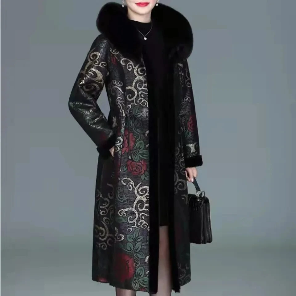 ฤดูหนาว Thicken พิมพ์สองด้าน One ชิ้นขนสัตว์ฤดูหนาวเสื้อขนสัตว์กลางความยาว 6XL Mink Coat Plus กํามะหยี่เสื้อขนสัตว์