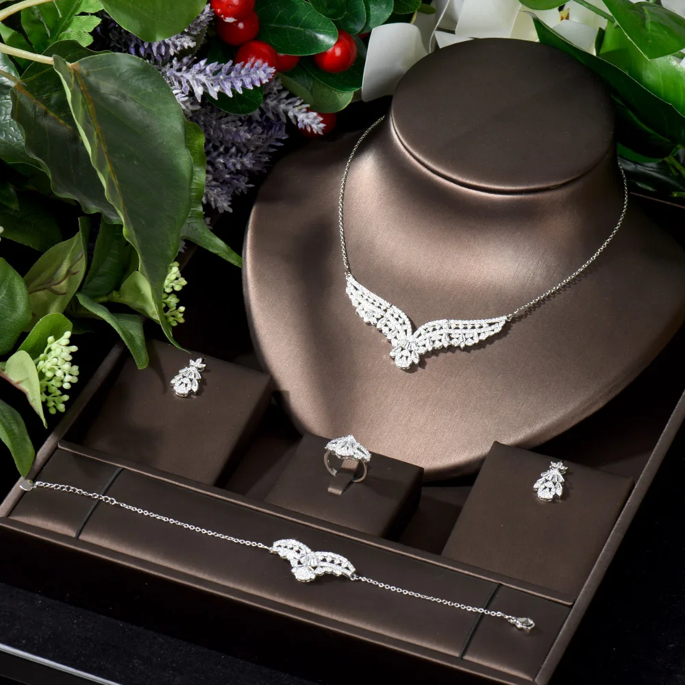 

HIBRIDE Popular Geometric Cubic Zirconia Pave Stud Earrings Necklace Jewelry Sets Fashion Ladies Jewellery Accessories N-726