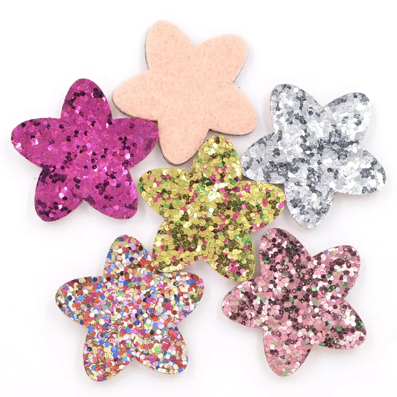 20Pcs 32mm Glitter Fabric Felt Patches Star Padded Appliques for DIY Children Headwear Accessories & DIY Crafts Decoration