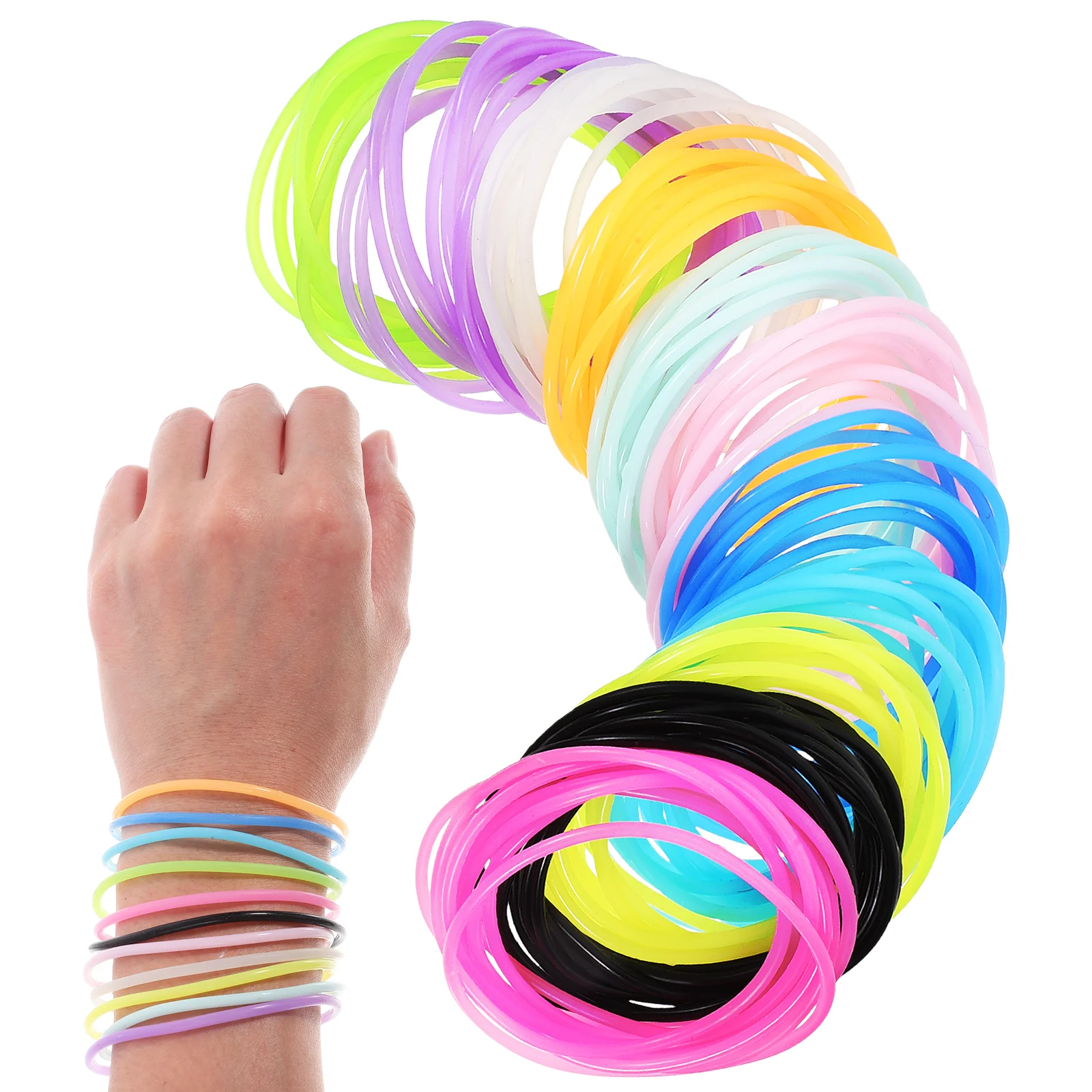 

150pcs Silicone Bracelets Multicolor Elastic Hair Accessories Kids Neon Wristbands Glow in Dark Bracelets