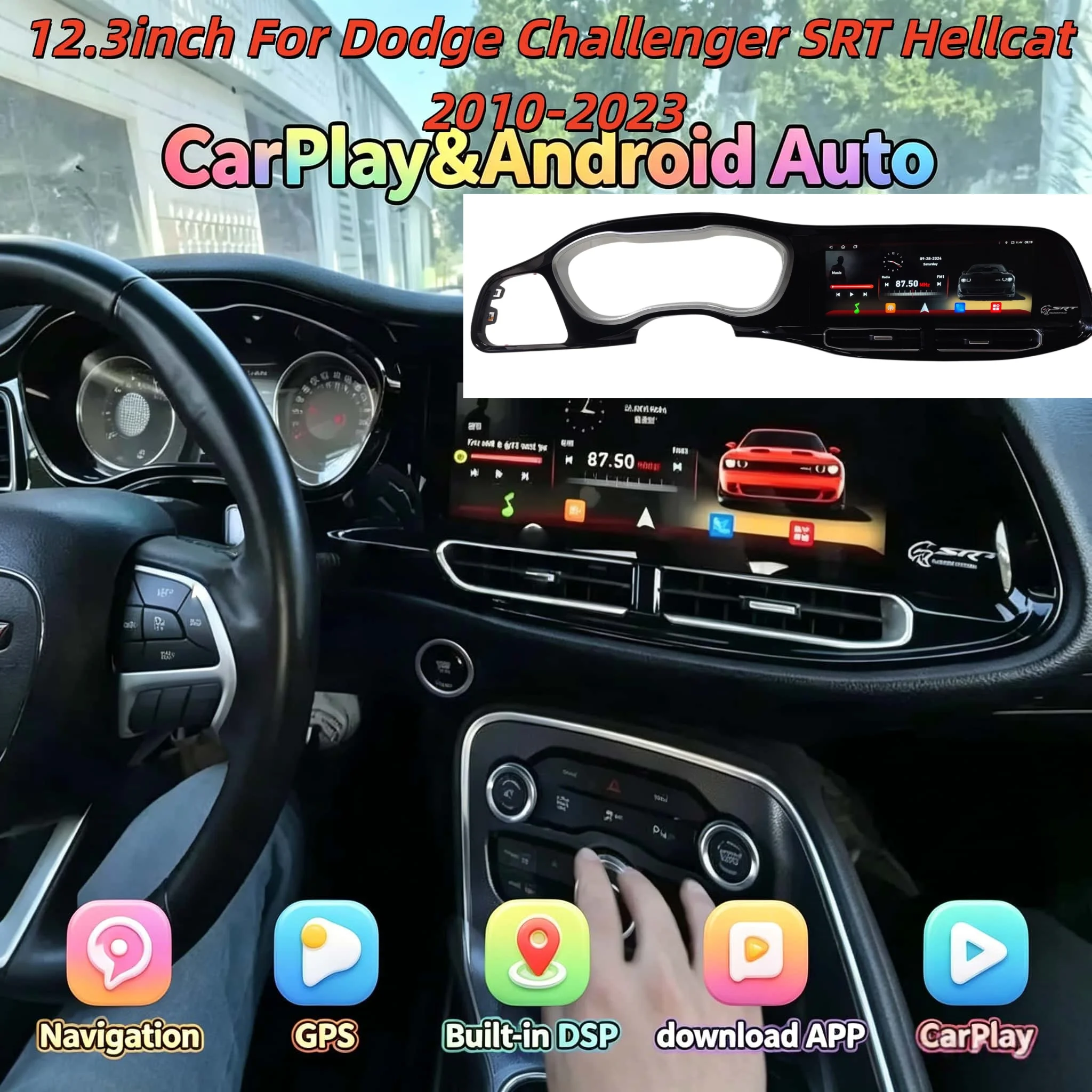 

H 12.3" Multiedia Player Touch Screen For Dodge Challenger SRT Hellcat 2010-2023 Car Radio Android CarPlay GPS Navigation BT 5.0
